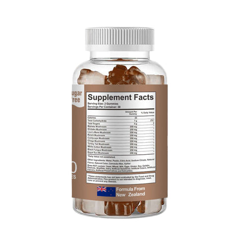 Flat lay with coffee alternative setup — adaptogenic mushroom gummies NZ
