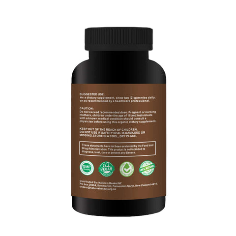 Lab-tested shilajit gummies label—vegan, gluten-free, sugar-free