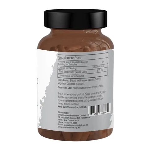 Nigella sativa capsules bottle with daily serving — Auckland NZ delivery