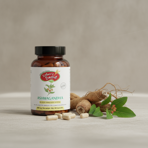 Ashwagandha Capsules NZ (Root-Only, 60 Vegan Caps) — Daily Calm & Routine Support Nature's Basket - NZ