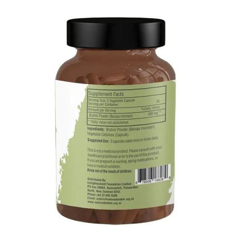 Brahmi Organic Capsules 900mg 60pcs - Enhance Memory and Brain Function - Nature's Basket - NZ