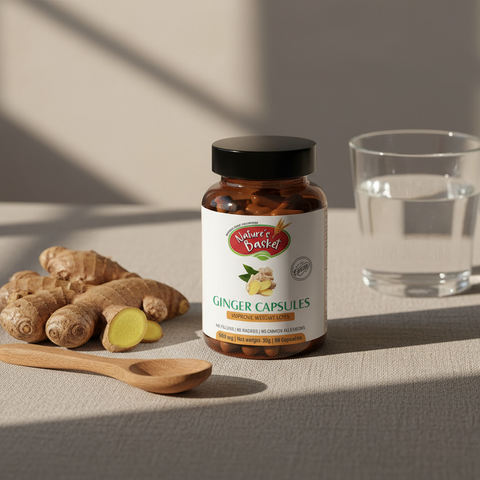 Ginger Capsules NZ (60 Vegan Caps) — Digestive Comfort & Motion Support Nature's Basket - NZ