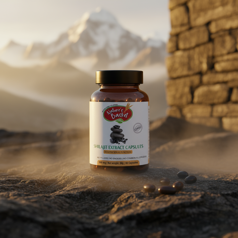 Nature’s Basket Shilajit Capsules NZ — Himalayan shilajit extract, fulvic mineral support, 60 vegetarian caps