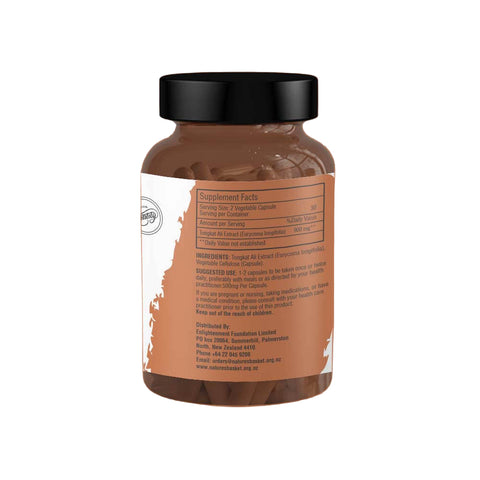 Back label showing ingredients & directions — tongkat ali capsules nz