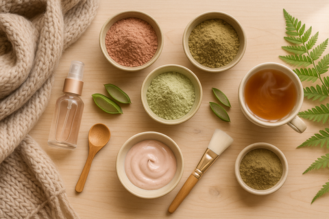 DIY winter face mask ingredients—rose, aloe, tulsi powders—NZ guide