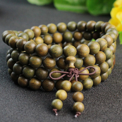 Green Sandalwood Mala Beads – 108 Bead Meditation Bracelet & Necklace 6mm