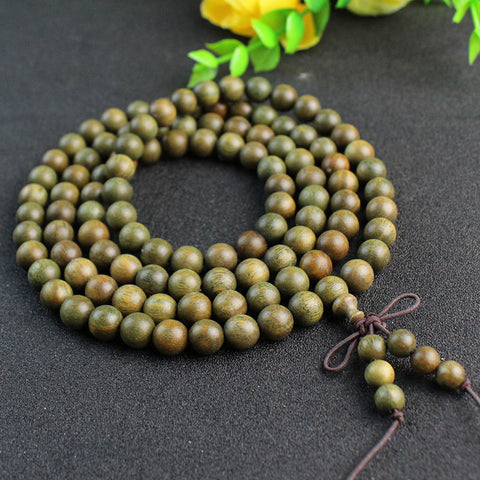 Green Sandalwood Mala Beads – 108 Bead Meditation Bracelet & Necklace 6mm