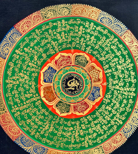 Tibetan Handmade Thangka Mantra Mandala Painting Spiritual Blessing Nature's Basket - NZ