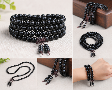 Black Ebony Wood Mala Beads – 108 Beads | 6mm Meditation Bracelet & Necklace
