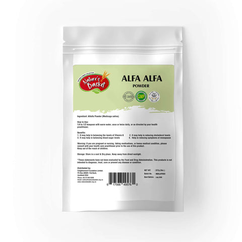 Close-up of fine alfalfa leaf powder – Medicago sativa