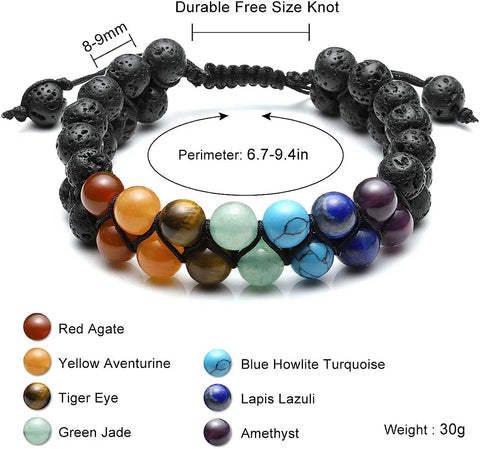 Chakra Crystal  Lava Stone Beads Bracelet